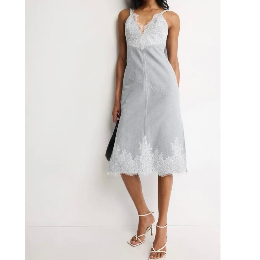 3.1 Phillip Lim Denim Slip Dress With Lace Hem Size 4